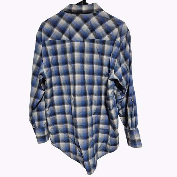 Falcon Bay Pearl Snap Western Shirt Mens Size Medium Blue Plaid Long Sleeve - Picture 2 of 6